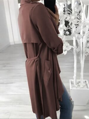 Stylish Regular Fit Solid Long Sleeve Trench Coat - Image 4
