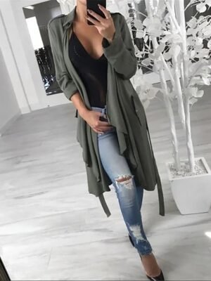 Stylish Regular Fit Solid Long Sleeve Trench Coat - Image 5
