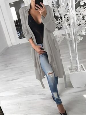 Stylish Regular Fit Solid Long Sleeve Trench Coat - Image 6