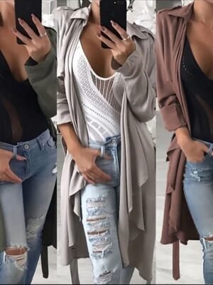 Stylish Regular Fit Solid Long Sleeve Trench Coat - Image 7