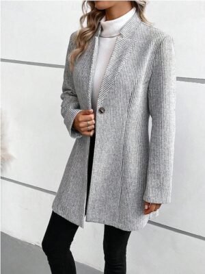 Stylish Regular Fit Solid Long Sleeve Winter Coat - Image 3
