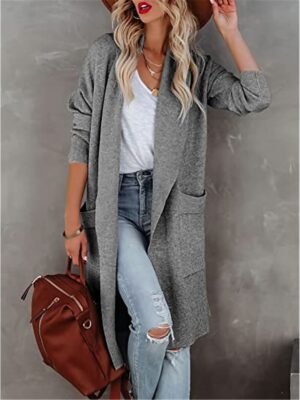 Stylish Regular Fit Solid Long Sleeve Winter Coat - Image 4