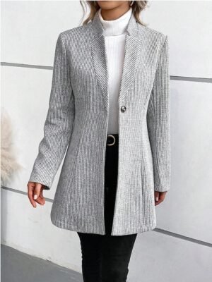 Stylish Regular Fit Solid Long Sleeve Winter Coat - Image 5