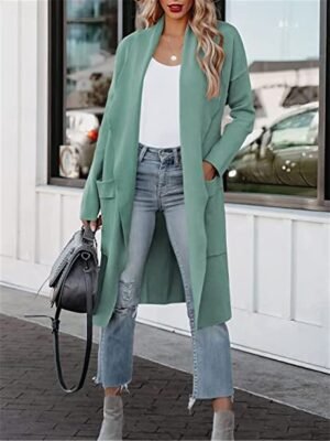Stylish Regular Fit Solid Long Sleeve Winter Coat - Image 5