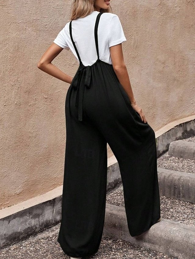 Stylish Regular Fit Solid Sleeveless Wide Leg Jumpsuit - Image 2