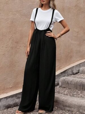 Stylish Regular Fit Solid Sleeveless Wide Leg Jumpsuit - Image 5