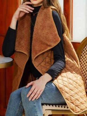Stylish Regular Fit Solid Sleeveless Winter Coat - Image 4