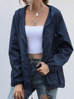 Stylish Regular Fit Solid Stand Collar Long Sleeve Waterproof Jacket - Image 5