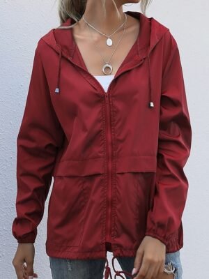 Stylish Regular Fit Solid Stand Collar Long Sleeve Waterproof Jacket - Image 6