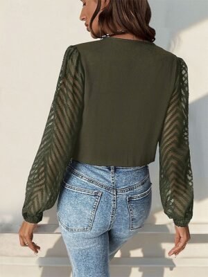 Stylish Regular Fit Solid V Neck Long Sleeve Playsuit - Image 6