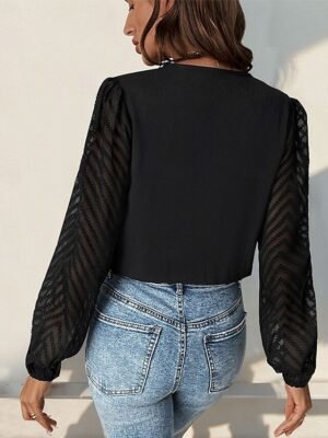Stylish Regular Fit Solid V Neck Long Sleeve Playsuit - Image 8