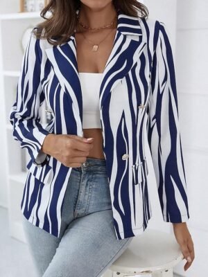 Stylish Regular Fit Stripe Long Sleeve Blazer - Image 1