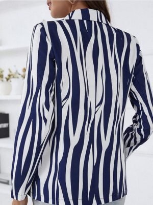 Stylish Regular Fit Stripe Long Sleeve Blazer - Image 2