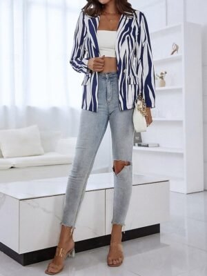Stylish Regular Fit Stripe Long Sleeve Blazer - Image 3