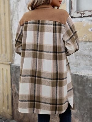 Stylish Regular Fit Striped Plaid Long Coat - Image 2