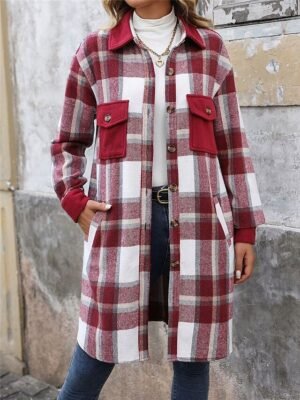 Stylish Regular Fit Striped Plaid Long Coat - Image 9