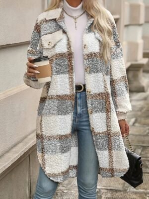 Stylish Regular Fit Striped Plaid Long Sleeve Winter Coat - Image 1