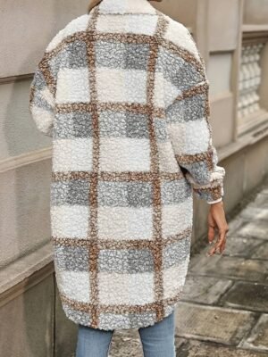 Stylish Regular Fit Striped Plaid Long Sleeve Winter Coat - Image 2