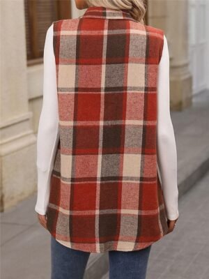 Stylish Regular Fit Striped Sleeveless Striped Plaid Vest - Image 4