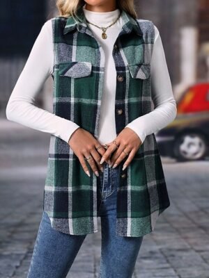 Stylish Regular Fit Striped Sleeveless Striped Plaid Vest - Image 7
