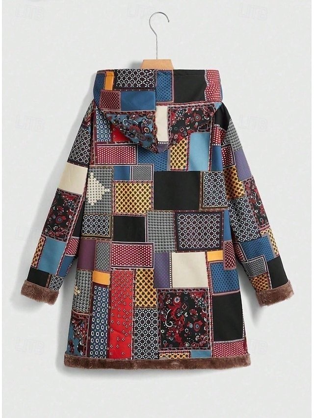 Stylish Regular Fit Stripes and Plaid Hoodie Long Sleeve Long Coat - Image 2