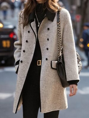 Stylish Regular Fit Stripes and Plaid Long Sleeve Long Coat - Image 1
