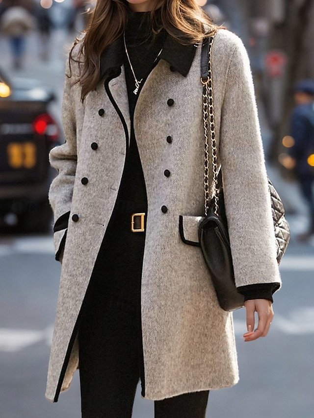 Stylish Regular Fit Stripes and Plaid Long Sleeve Long Coat - Image 1
