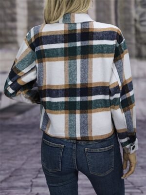 Stylish Regular Fit Stripes and Plaid Long Sleeve Short Thermal Jacket - Image 11