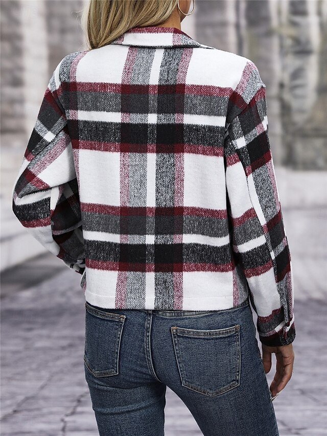 Stylish Regular Fit Stripes and Plaid Long Sleeve Short Thermal Jacket - Image 2