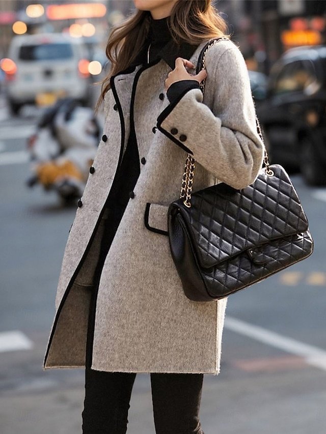 Stylish Regular Fit Stripes and Plaid Long Sleeve Long Coat - Image 2