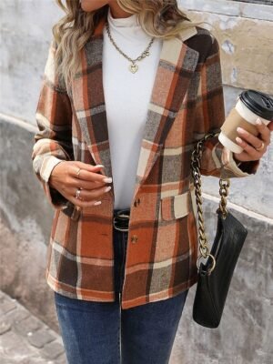 Stylish Regular Fit Stripes and Plaid Long Sleeve Regular Jacket - Image 5