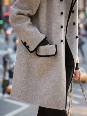 Stylish Regular Fit Stripes and Plaid Long Sleeve Long Coat - Image 5