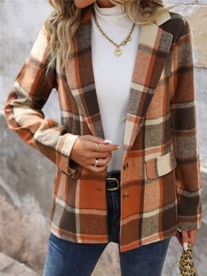 Stylish Regular Fit Stripes and Plaid Long Sleeve Regular Jacket - Image 6