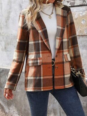 Stylish Regular Fit Stripes and Plaid Long Sleeve Regular Jacket - Image 7