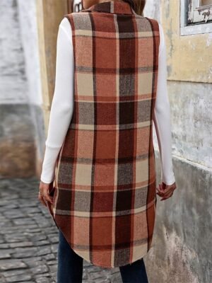 Stylish Regular Fit Stripes and Plaid Sleeveless Long Vest - Image 2