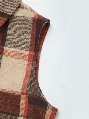 Stylish Regular Fit Stripes and Plaid Sleeveless Long Vest - Image 9