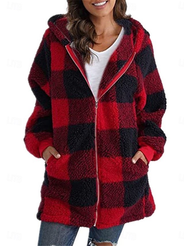 Stylish Regular Fit Stripes Plaid Full Zip Long Sleeve Coat - Image 1