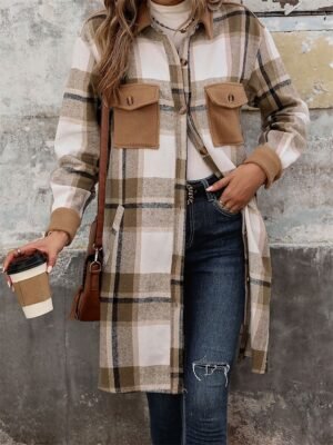 Stylish Regular Fit Stripes Plaid Long Sleeve Regular Coat - Image 1
