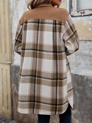 Stylish Regular Fit Stripes Plaid Long Sleeve Regular Coat - Image 2