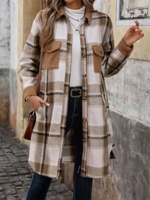 Stylish Regular Fit Stripes Plaid Long Sleeve Regular Coat - Image 5