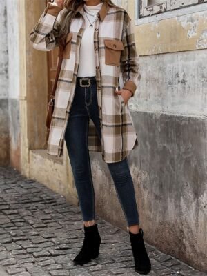 Stylish Regular Fit Stripes Plaid Long Sleeve Regular Coat - Image 6