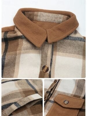 Stylish Regular Fit Stripes Plaid Long Sleeve Regular Coat - Image 7