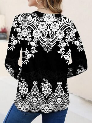 Stylish Regular Geometric Paisley V Neck Short Sleeve T-Shirt - Image 10
