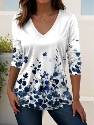 Stylish Regular Geometric Paisley V Neck Short Sleeve T-Shirt - Image 12