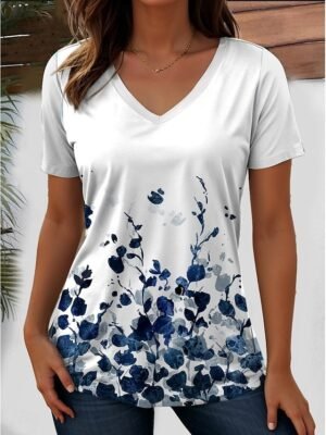 Stylish Regular Geometric Paisley V Neck Short Sleeve T-Shirt - Image 8