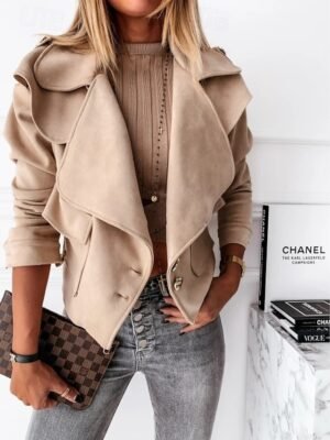 Stylish Regular Khaki Shirt Collar Long Sleeve Blouse - Image 1