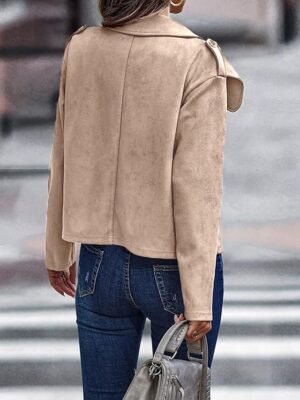 Stylish Regular Khaki Shirt Collar Long Sleeve Blouse - Image 2