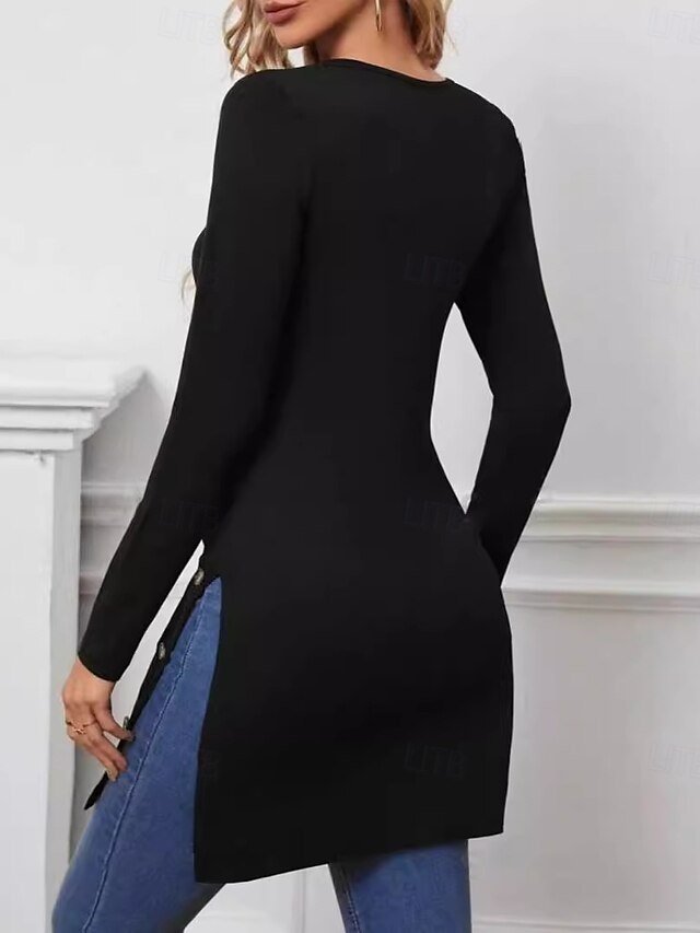 Stylish Regular Modern Crew Neck Long Sleeve Tunic Top - Image 2
