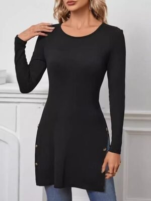 Stylish Regular Modern Crew Neck Long Sleeve Tunic Top - Image 3