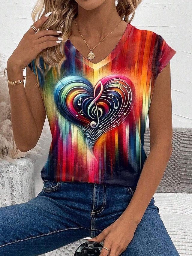 Stylish Regular Ombre Heart V Neck Sleeveless Summer Top - Image 1